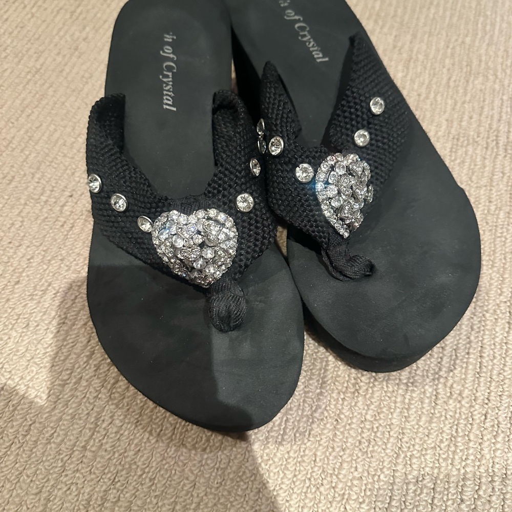 Women's Black Crystal Embellished Sandals